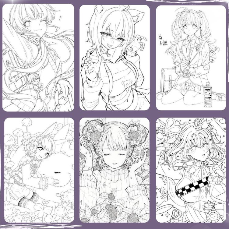 

5 Lembar Gambar Sketsa Mewarnai Anime Cewek ART W1B3