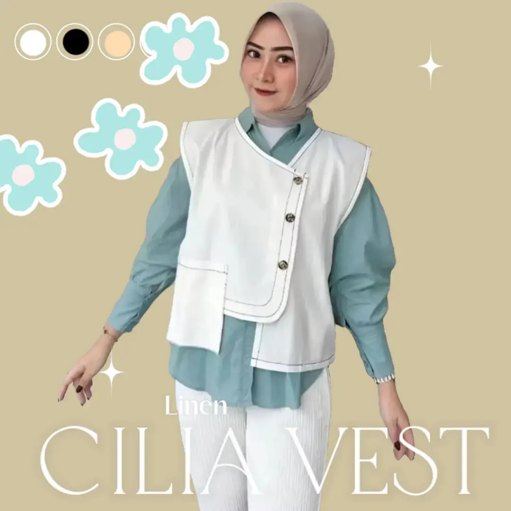 ALFATH - OT - CILIA VEST OUTERWEAR Wanita Vest Korean Style Hijabers Linen Premium Rompi Casual Rema