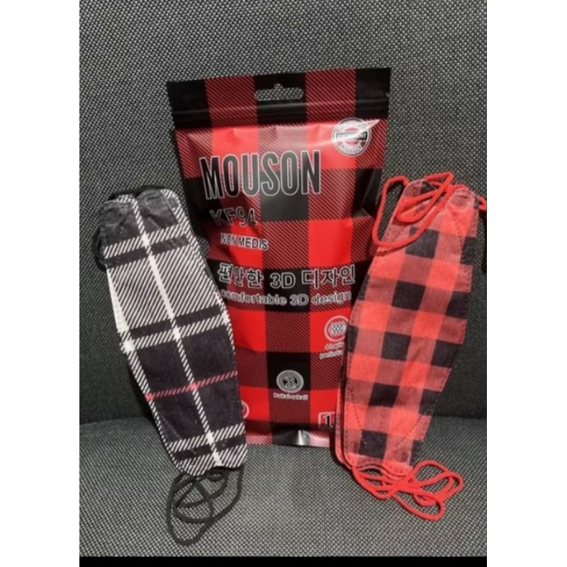 MASKER KF94 MOUSON MASKER KF94 MOTIF KOTAK-KOTAK 1PACK ISI 10PCS