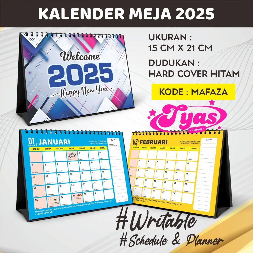 

KALENDER MEJA 2025 | Kalender Duduk 2025 Spiral | Schedule & Planner Kode : MAFAZA