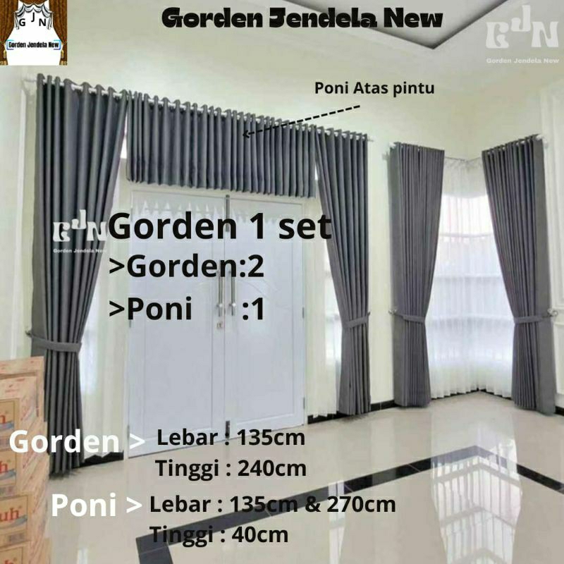 paket hemat gorden satu set poni /gorden pintu utama Blackout/gorden poni satu set