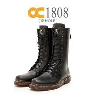 OC Sepatu Boots Pria Docmart Hitam Kulit Asli 12 Hole Model Tali Kasual