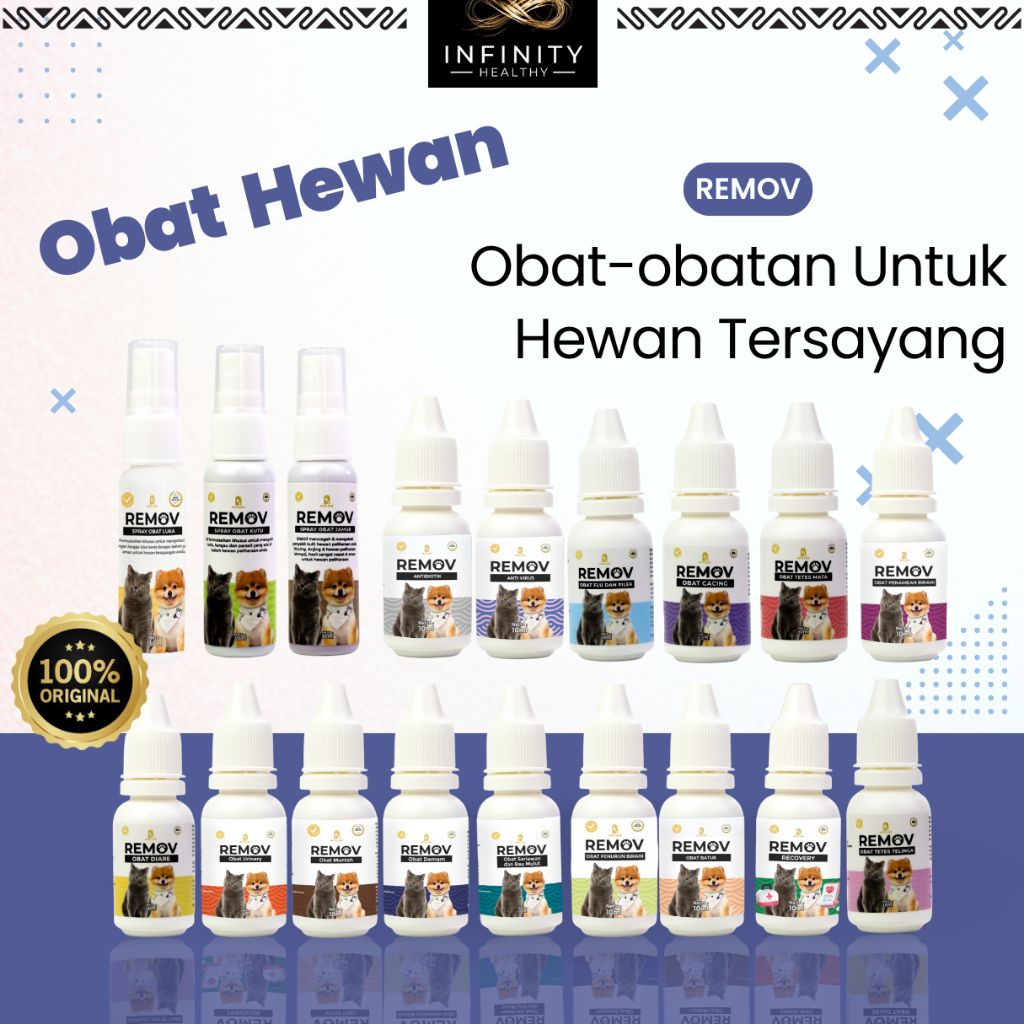 Obat Hewan Kucing dan Anjing Remov Untuk Telinga Flu Diare Muntah Birahi Mata Antibiotik