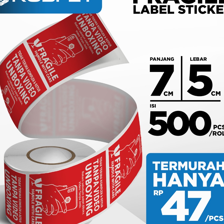 

murah Stiker Unboxing 7x5cm Fragile Sticker Label Video Unboxing Per Roll
