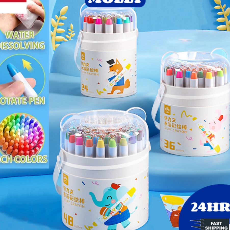 

Promo In Washable Silky Crayon 36 48 Warna Colorful Bucket Krayon Mewarnai Alat Warna Set Anak Wipe and Clean