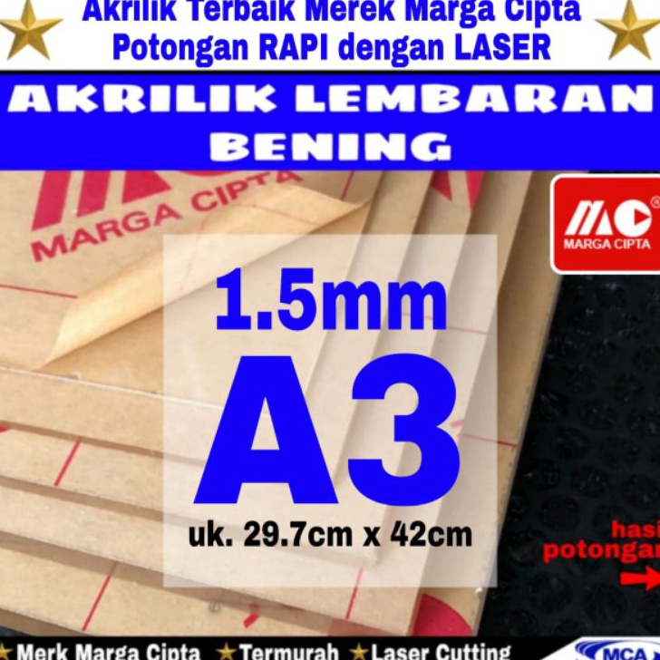 AKRILIK lembaran 15mm A3  Akrilik bening  Marga cipta  Acrylic