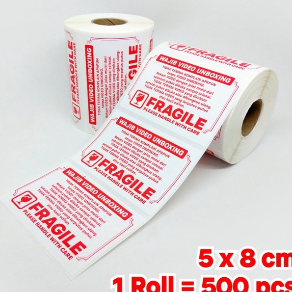 

Gila Sticker Label FRAGILE Stiker Wajib Video Unboxing 8 x 5 cm 1 Roll isi pcs