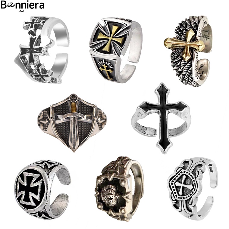 Serbuu MurahCODCincin SalibCincin Cross HitamCincin Retro PriaCincin Titanium Pria Punk Gaya Rock Hi