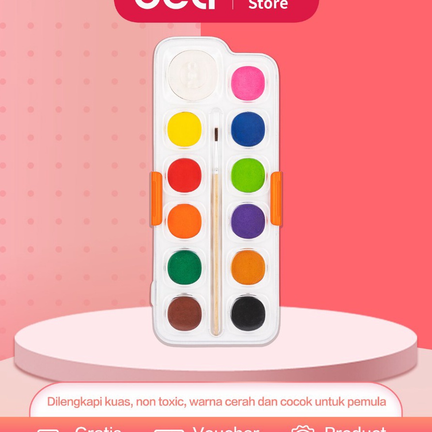 

HJ6 Deli Watercolor Paint Cat Air Padat 81221 Warna Kemasan Kotak Kuas EC18 EC112 EC121