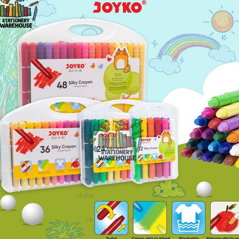 

Langka Silky Crayon Krayon Halus Joyko SLCA Warna 12 24 36 dan 48 Warna