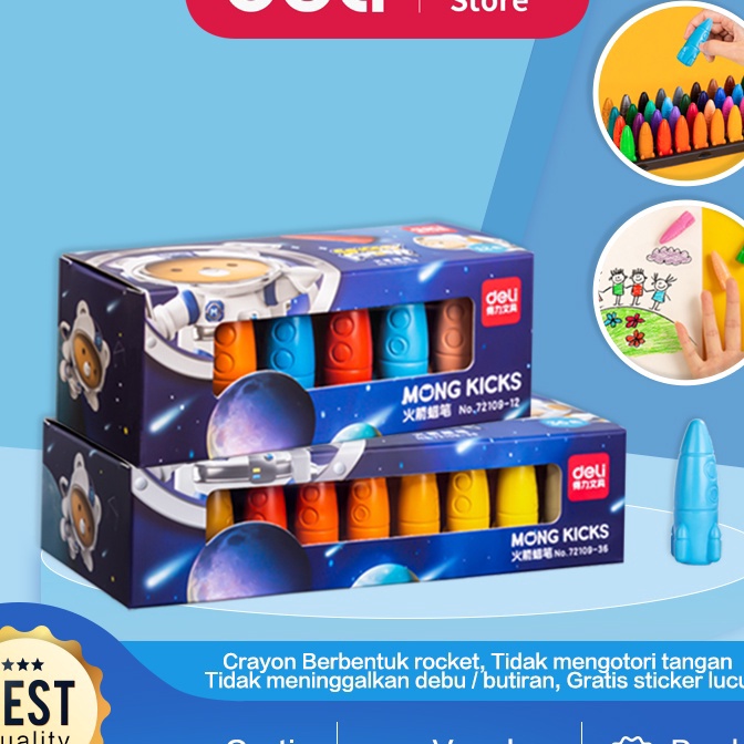 

Kilat Deli Oil Pastel Crayon Krayon anak bentuk Rocket Space Finder Tidak Mudah Patah Tidak Mengotori Tangan Free Sticker 7219X