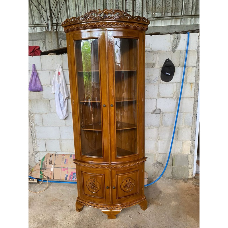 Lemari sudut jati Lemari sudut ukir minimalis kayu jati