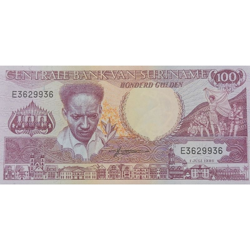 Uang Asing Negara Suriname 100 Gulden 1986 Kondisi UNC MULUS GRESS