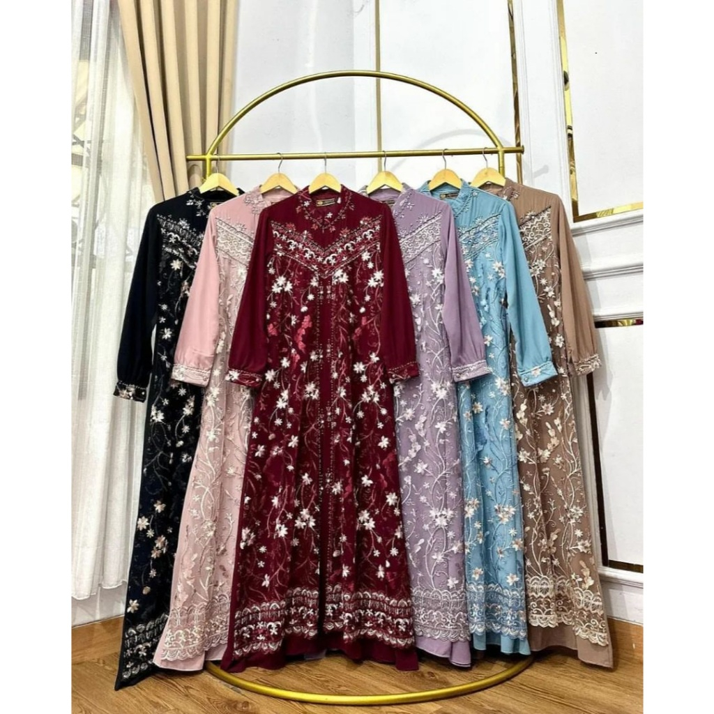 ANFAF - Arista Dress Gamis Brokat Terbaru 2024 Mewah Kekinian Wedding Dress Korean Style Baju Seraga