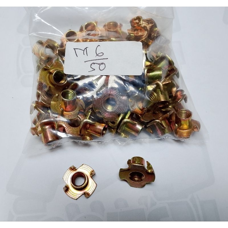 50 Pcs Mur Cakar M6 ( Baut 10 an ) / Mur Tanam Kayu / Furniture / Speaker / Tee Nut 6mm