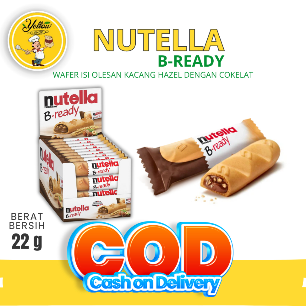 

NUTELLA B-READY 22GR WAFER ISI OLESAN KACANG HAZEL DENGAN COKELAT