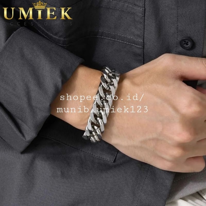 Gelang Pria Wanita Titanium Rantai Silver putih perak asli Rante cowok cewek keren anti karat laki l