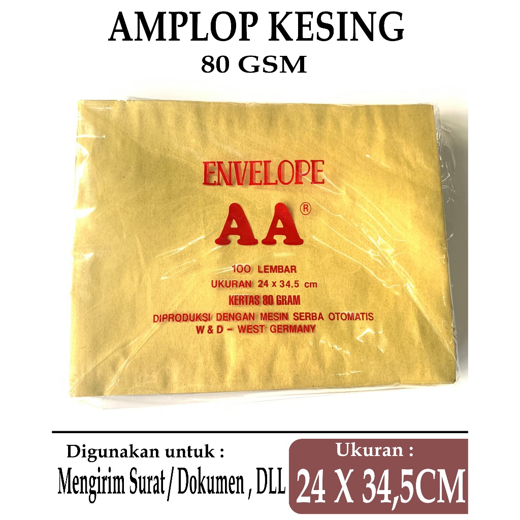 

AMPLOP KESING DINAS COKLAT POLOS 80 GSM UKURAN 24 X 34,5 CM , ISI 100 LEMBAR