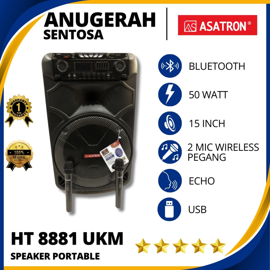 Speaker Portable Wireless Bluetooth Asatron HT 8881 UKM 15 Inch Original