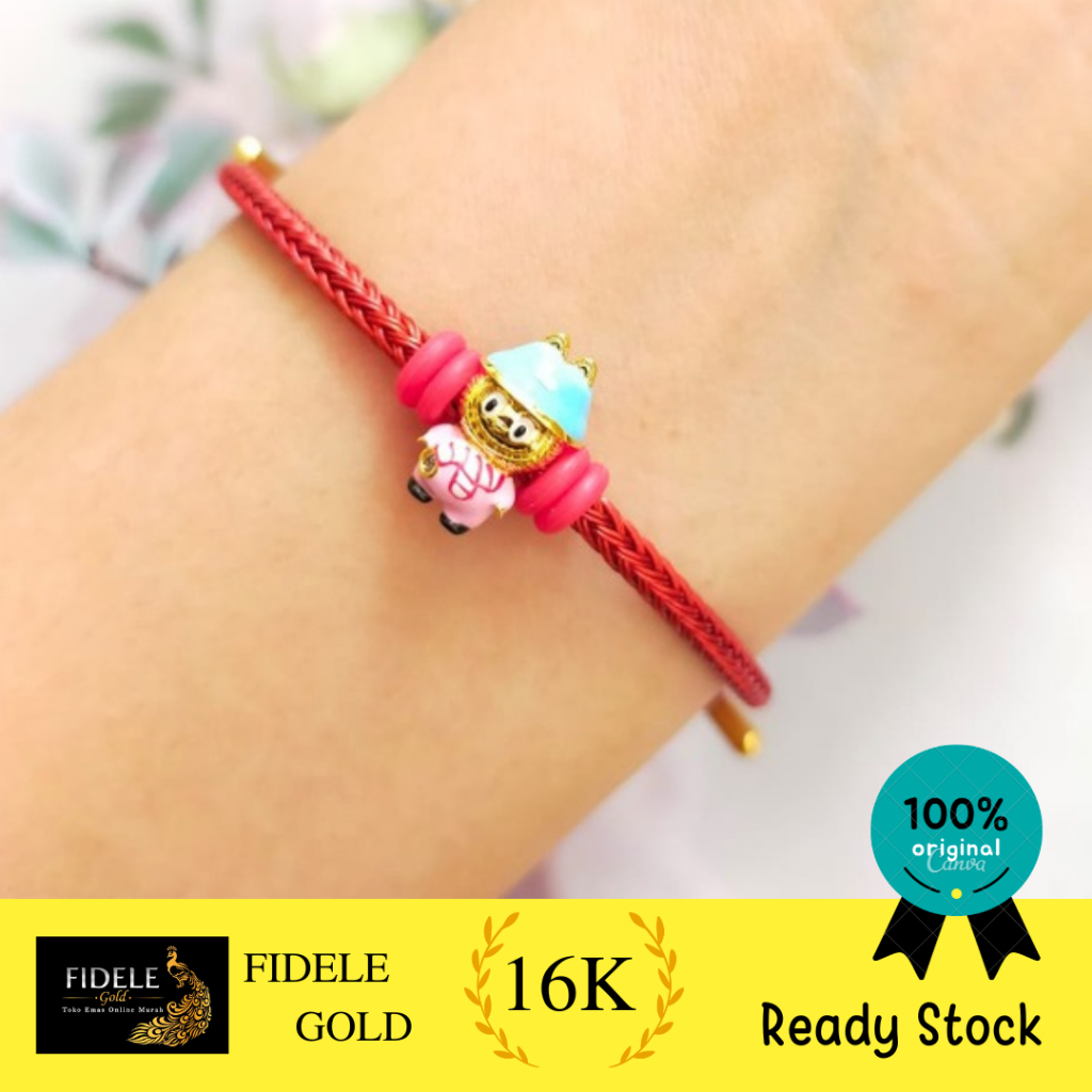 Gelang tali waterproof charm labubu emas asli kadar tua 700 ubs gold