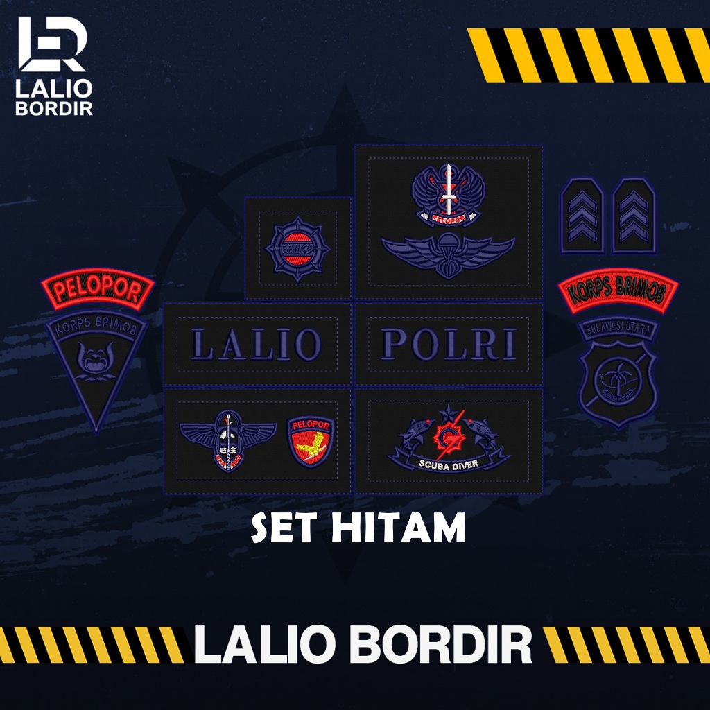 BORDIR TIMBUL 1 SET HITAM BRIMOB