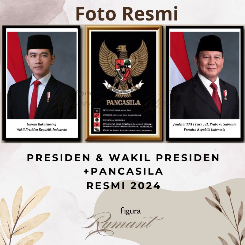 Pigura Foto Presiden & Wakil Presiden + Garuda Pancasila HD High Definition Pigura