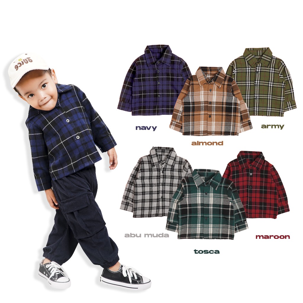 Nesashoop Kemeja Flanel Anak Laki Laki Usia 1-12 Tahun ORI Lengan Panjang Kotak Kotak FLANEL Origina