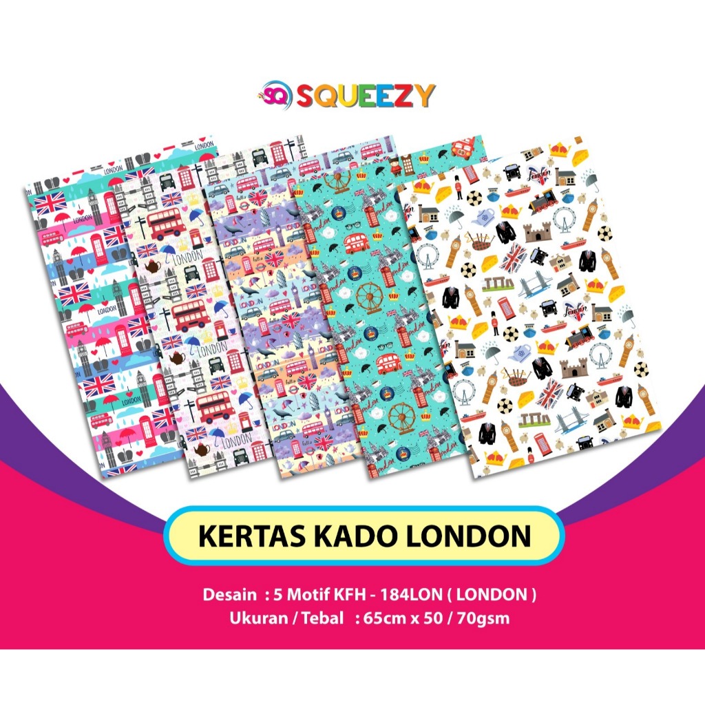 

[50 Lembar] Kertas Kado SQUEEZY Fancy - Paket 50 Lembar