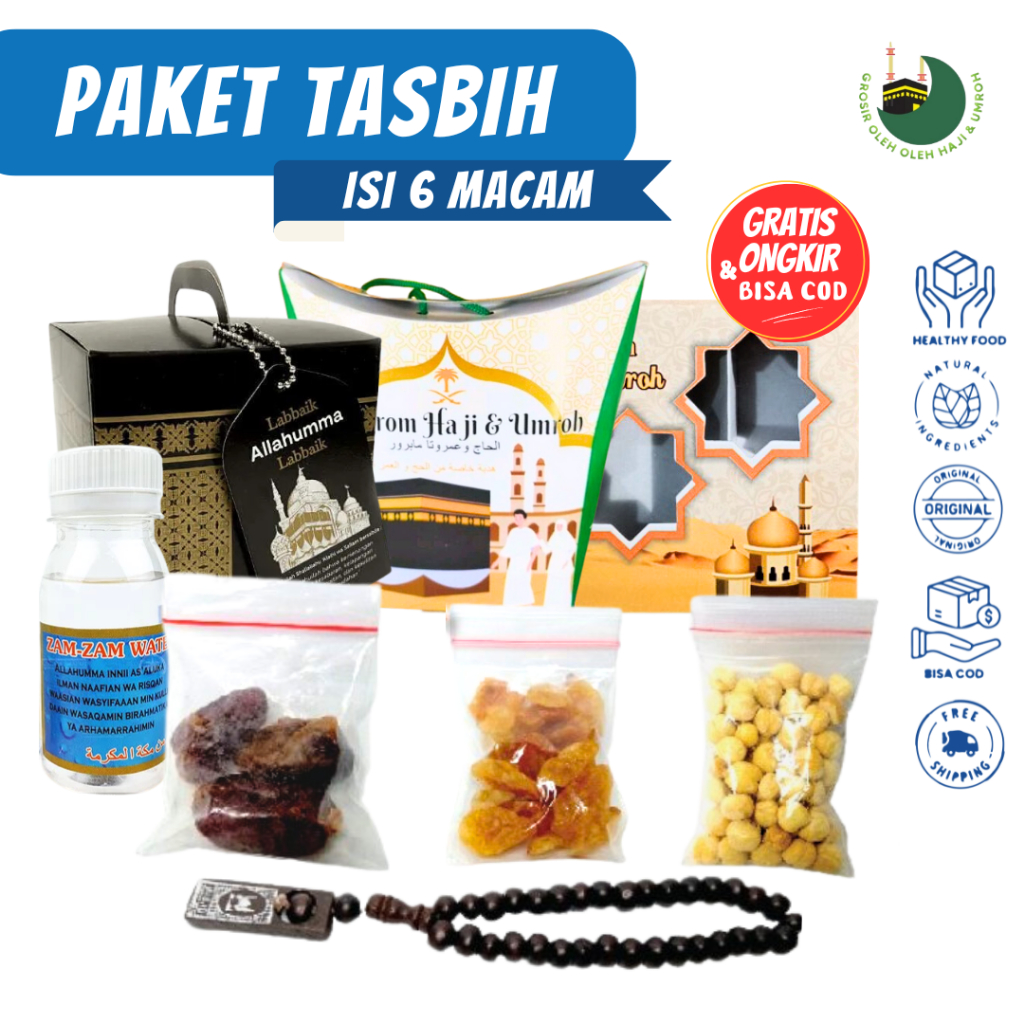 

Paket Souvenir Oleh Oleh Umroh dan Haji Dus Teng-teng Kotak Air Zamzam Ori + Kurma Khalas+ Tasbih 33