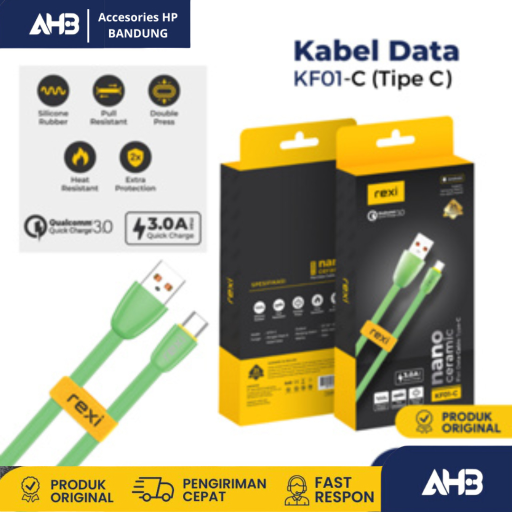 Kabel Data Rexi Type KF01-C Buat HP Type C Fast Charging 3.0A Nano Ceramic