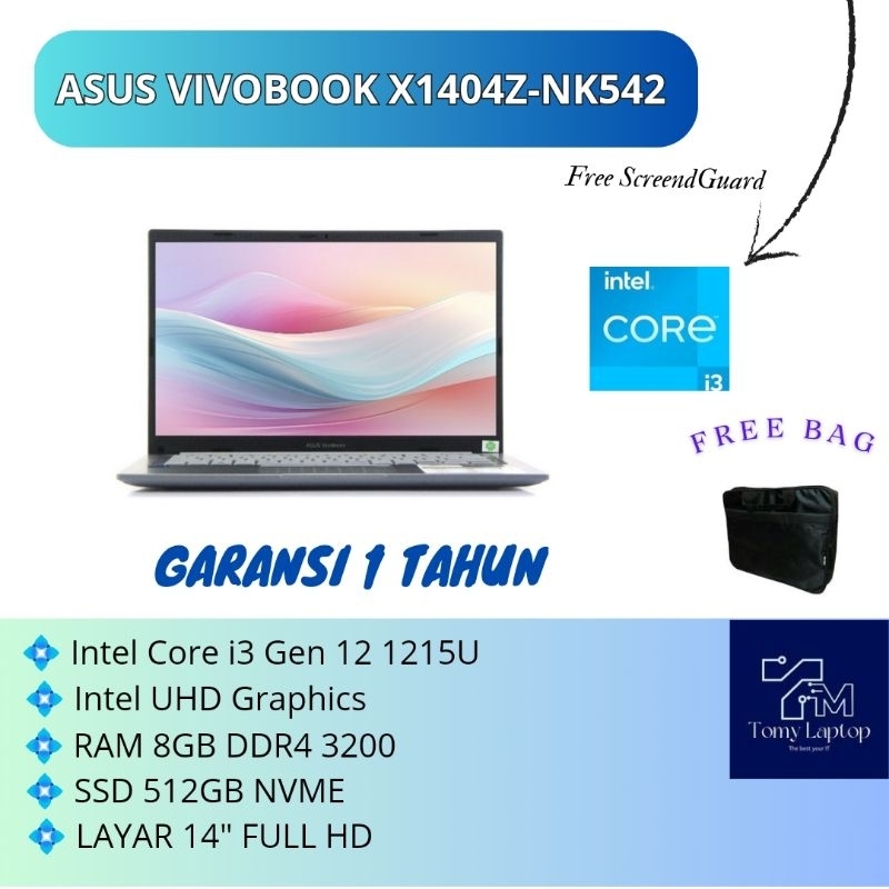 LAPTOP ASUS VIVOBOOK X1404Z-NK542 INTEL CORE I3 1215U 8GB SSD512GB LAYAR 14INCH FHD/LAPTOP BARU PROM