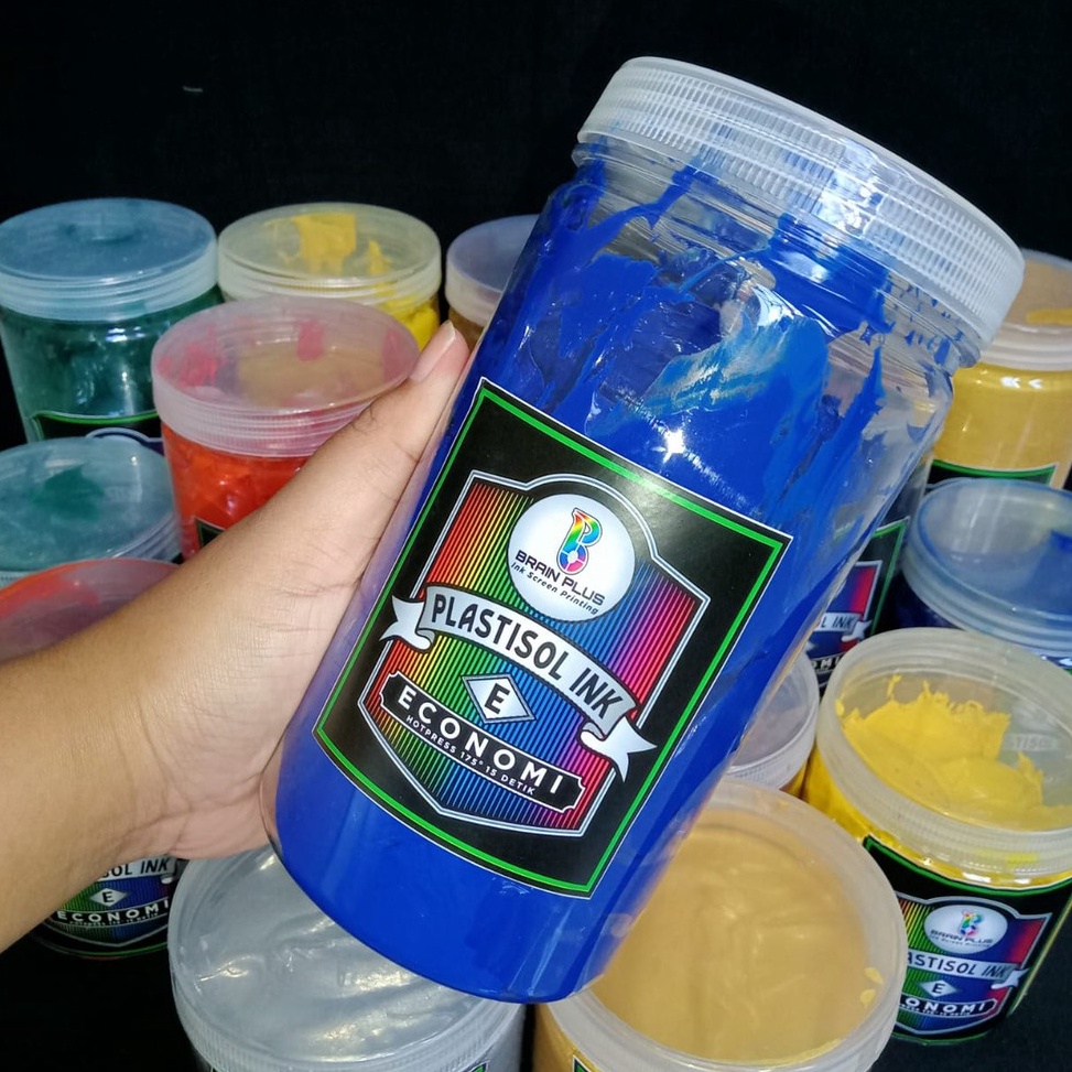 

KODE Y77G Tinta Sablon PLASTISOL ECONOMY Brain Plus BIRU 1kg