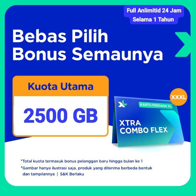 Kartu Perdana XL Full Unlimited Kuota 2500 GB 1 Tahun Internet Sepuasnya Internet Bebas Tanpa Batas 