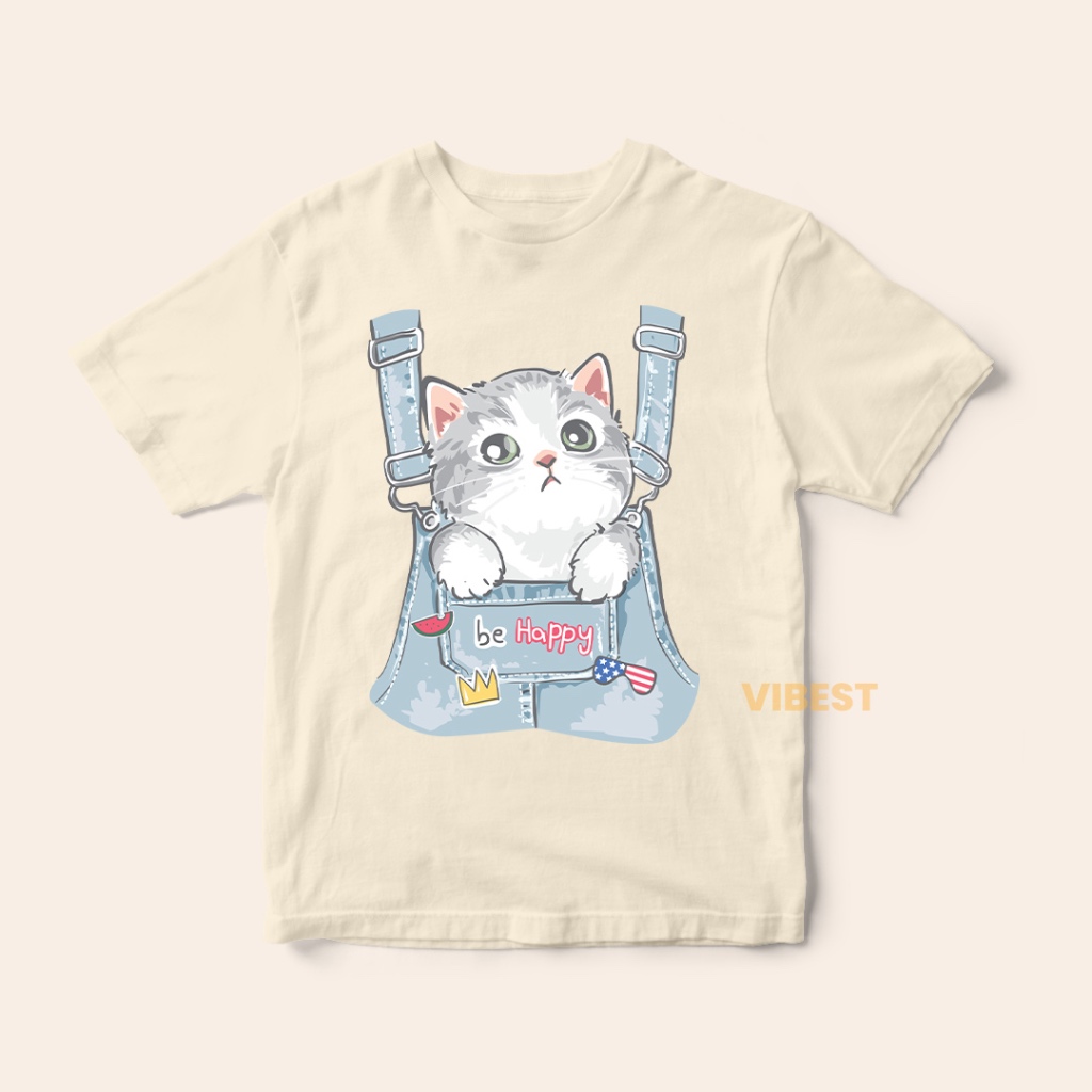 VIBEST Kaos Anak Lengan Pendek | Atasan Anak Cewek Cowok - Jeans Jacket Kitten