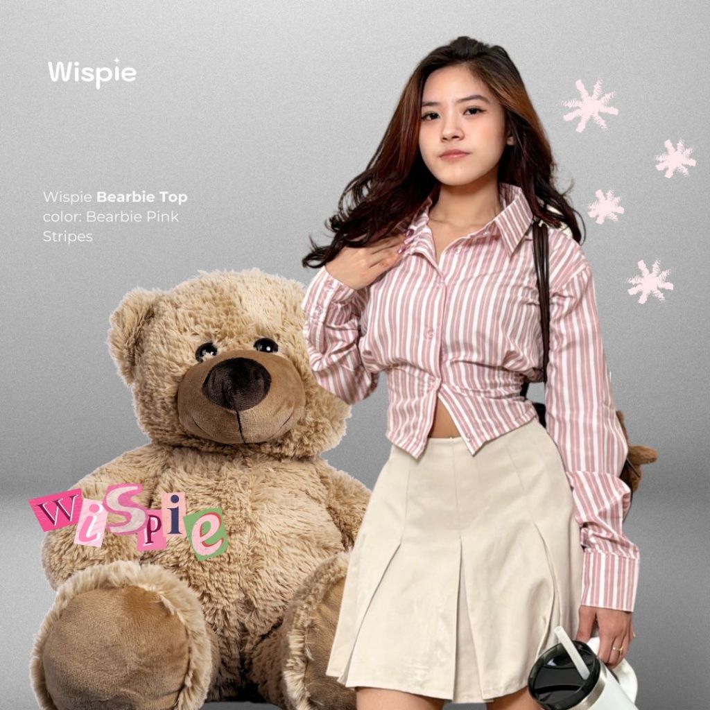 Wispie Bearbie Top | Kemeja crop fit body pink biru salur