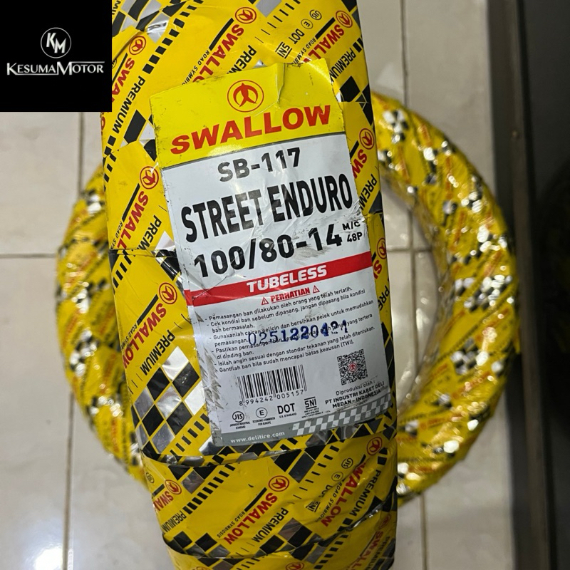 BAN LUAR SWALLOW 100/80-14 STREET ENDURO TUBELESS SEMI RIMBA