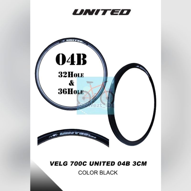 Velg Rim Sepeda Fixie 700c United Hitam 32H 36H Alloy Double Wall 32 36 Lubang | High Quality