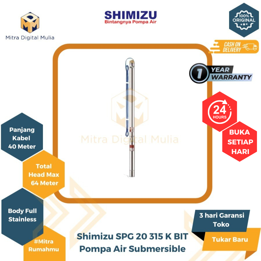 Shimizu SPG20-315K BIT Submersible Pump 3”+cable