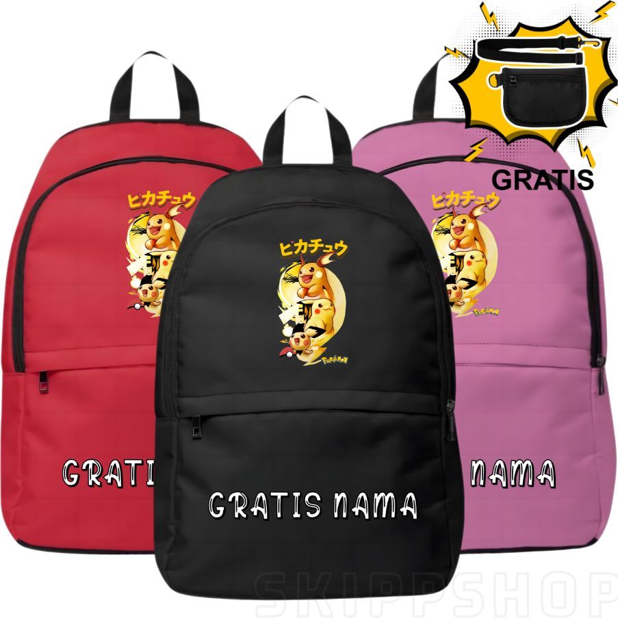 Tas Ransel Pokemon Pikachu Sekolah Anak Laki Perempuan Ideal untuk Sekolah dan Sehari Hari FREE NAMA