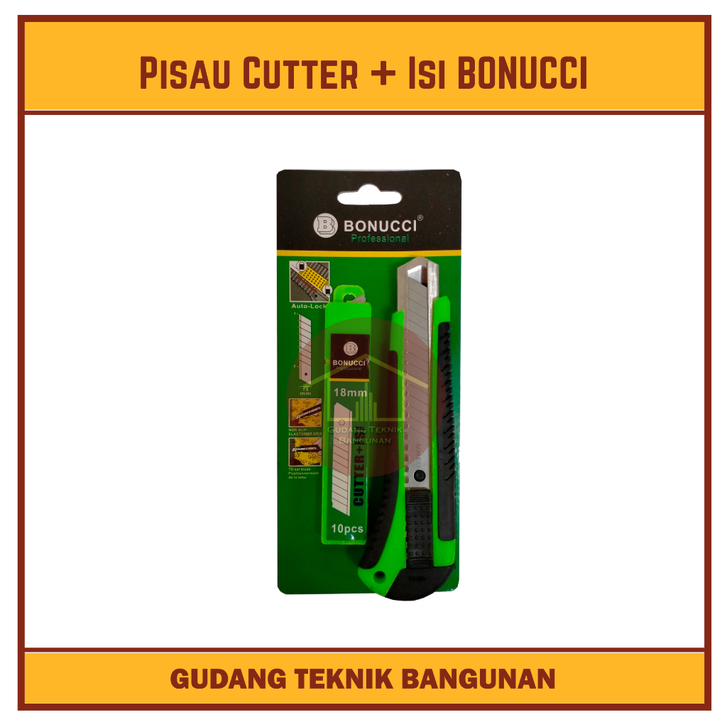 

Pisau Cutter 18mm + Isi 10Pcs BONUCCI / Karter Pemotong / Kater Termurah