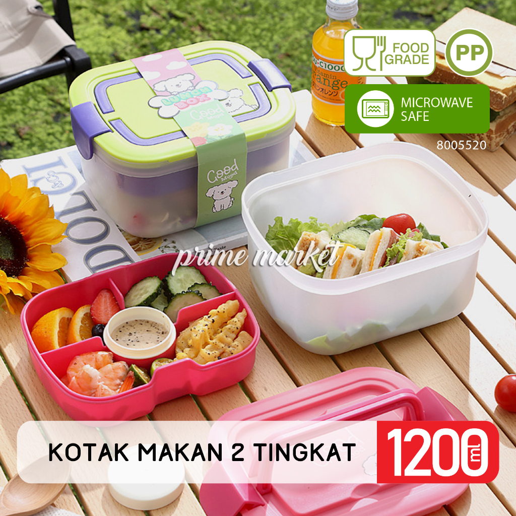 Lunch Box 2 Susun Kotak Makan 2 Tingkat Kotak Bekal Makanan 2 Layer Tempat Bekal Makan (8005520)