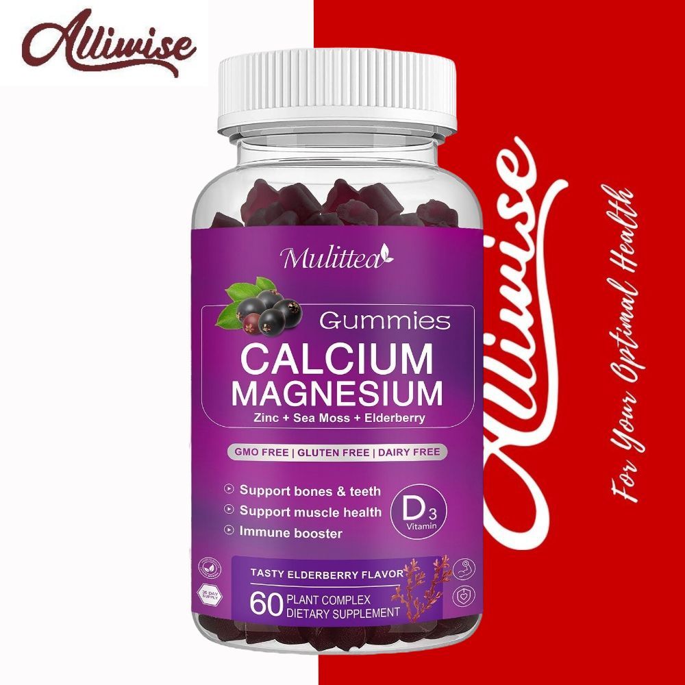 Mulittea Permen Jelly Kalsium, Magnesium, Zinc, Vitamin D3, Kalium, Rumput Laut, Elderberry