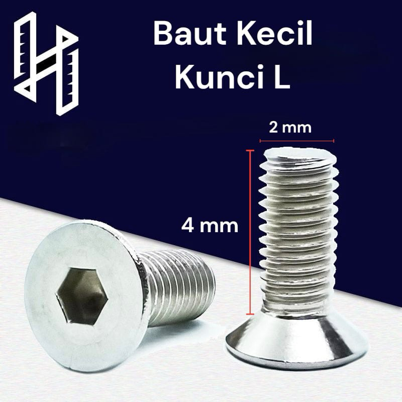 Baut kecil Kunci L Diameter 2 mm panjang 4 mm isi 10 pcs