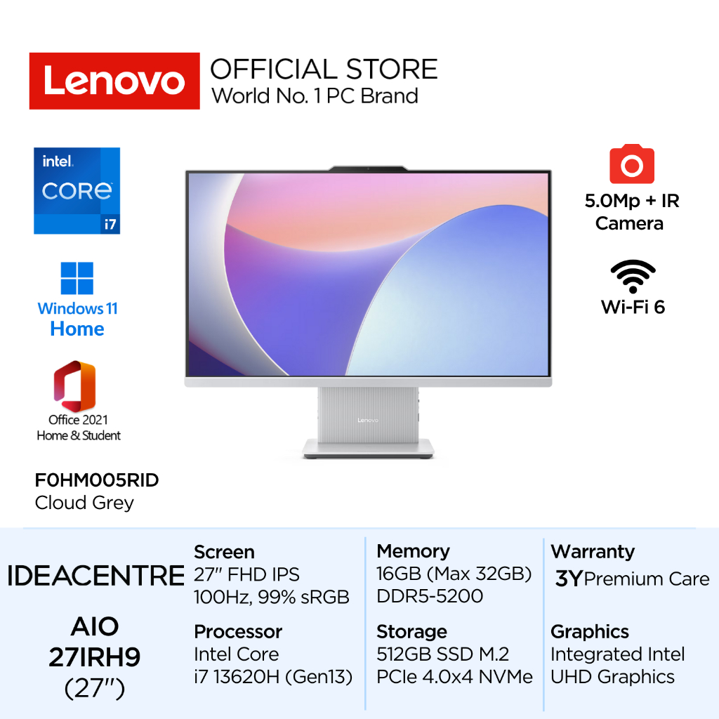 Lenovo PC IdeaCentre AIO 27IRH9 Intel Core i7 13620H Win11 16GB 512GB SSD 27" FHD IPS 99% sRGB Integ