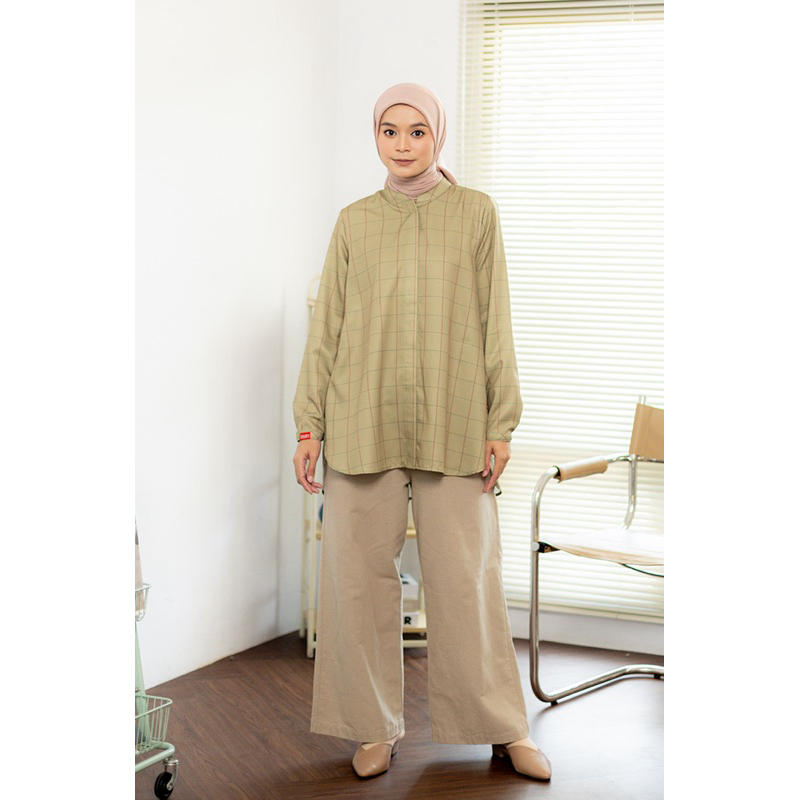 DAUKY M Tunic Plaid Rayon - Fashion Wanita Atasan - Tunik Motif Garis  Bahan Rayon Adem