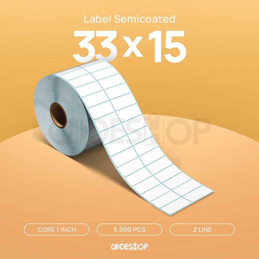 

Label Stiker Semicoated 33x15 mm Codeshop 2 Line isi 5000 Pcs Semicoat Print Roll Barcode Barang