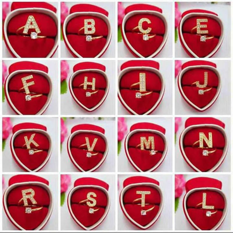 CINCIN INISIAL HURUF TERBARU TERMURAH KUALITAS BAGUS ALPHABET IMPOR KOREA WANITA PERMATA EMAS RAINBO