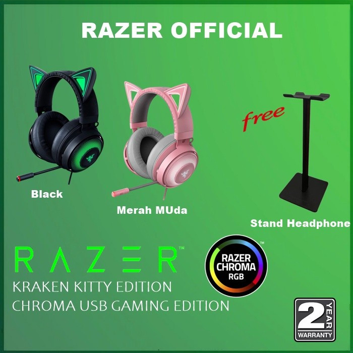 Razer Kraken Kitty Edition - Gaming Headset - Black - Hitam