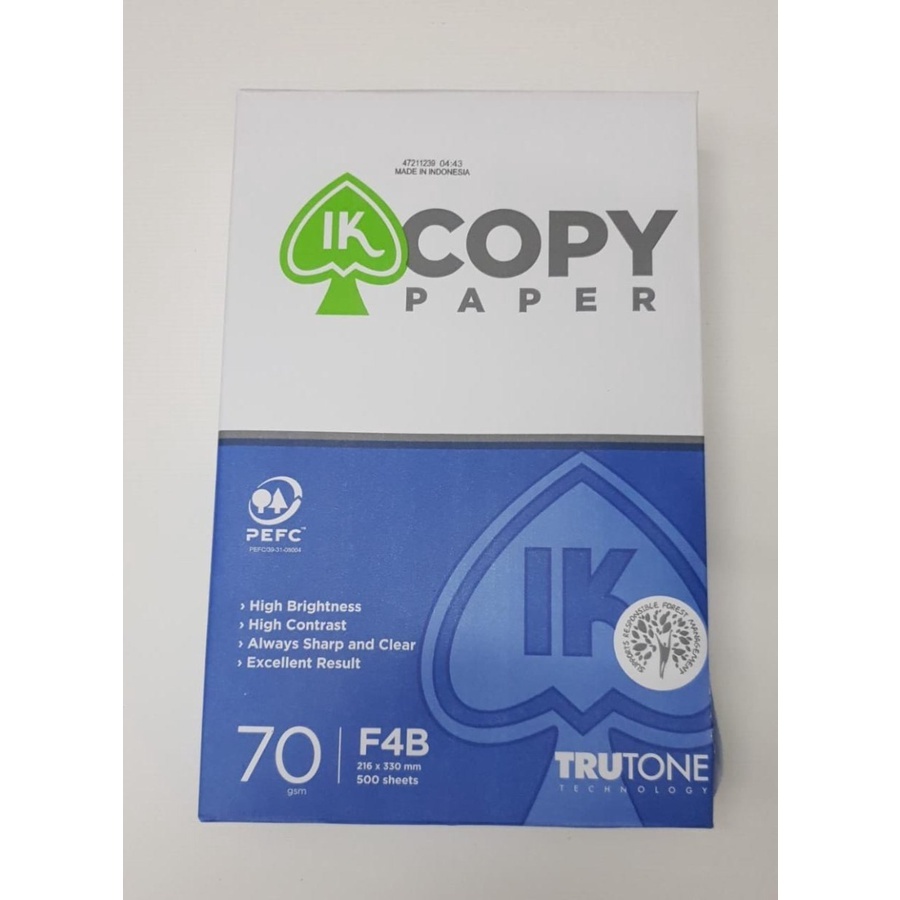 

KERTAS F4 / FOLIO 70 GR IKA PAPER ( 1 DUS = 5 RIM ) putih