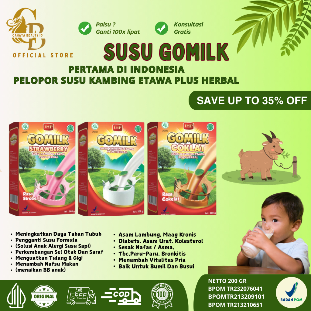 

Susu Gomilk Kambing Etawa Plus Herbal Susu Go Milk Kambing Berkualitas/ Susu Kambing etawa 200 gr